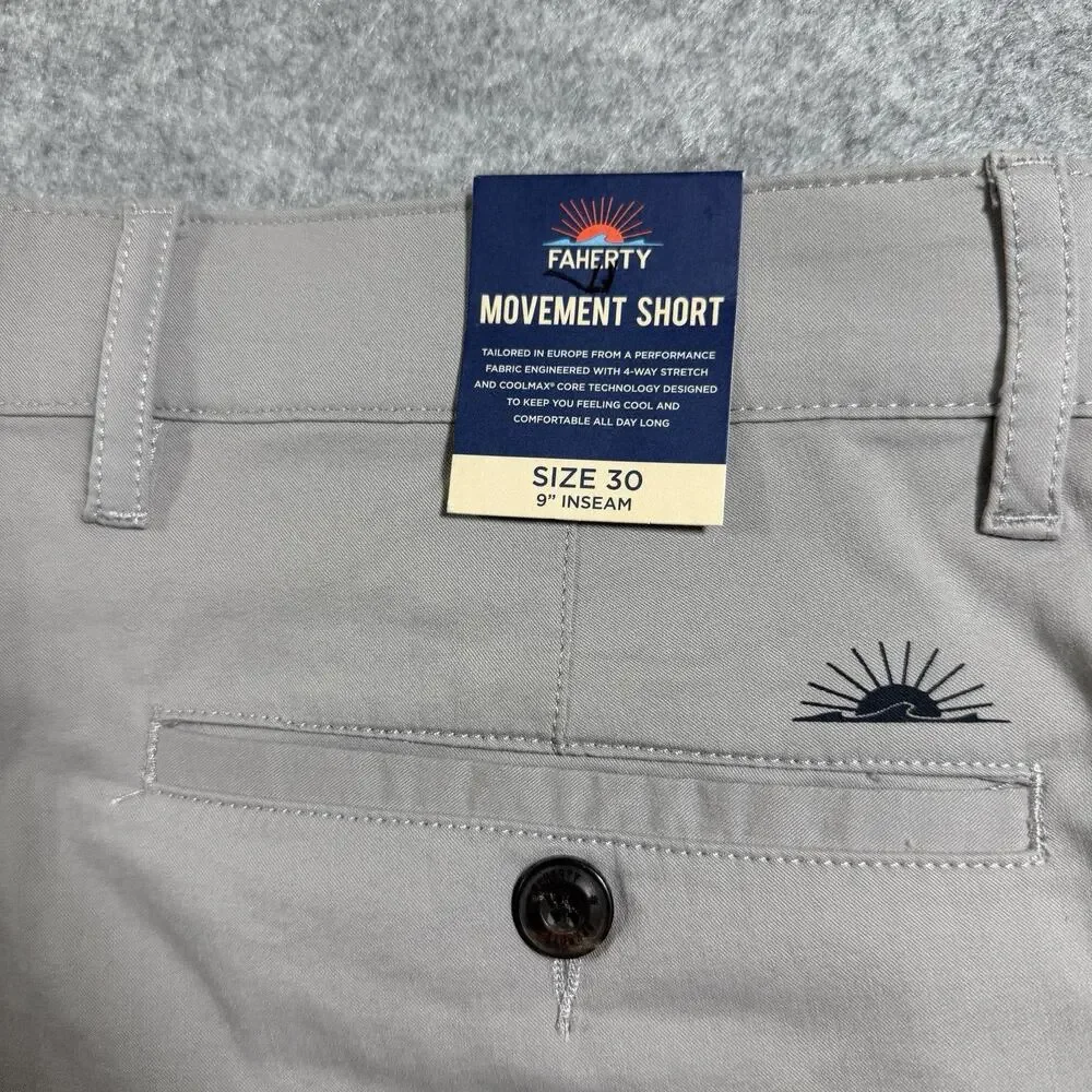Faherty Movement Chino Shorts Mens 30 Gray Coolmax Stretch Golf NWT Cotton Blend